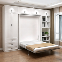 Lit mural Murphy avec bibliothèque rotative intégrée, armoire et placard, mobilier de rangement moderne et peu encombrant pour chambre d'amis