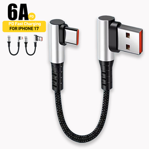 <span class=keywords><strong>Cable</strong></span> <span class=keywords><strong>USB</strong></span> Tipo C a Tipo C de 90 Grados, 6A 66W, Carga Rápida, 25CM 50CM, <span class=keywords><strong>Cable</strong></span> <span class=keywords><strong>USB</strong></span> C para Banco de Energía, para iPhone, Huawei, Xiaomi - Product Image 1