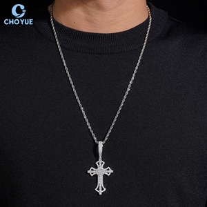 Wholesale GRA Certified Moissanite Cross Pendant 925 <b>Silver</b> Round Brilliant Cut Pendant Iced Out Rhodium Plated Jewelry - Product Image 5