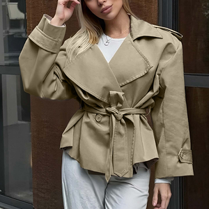 Abrigo Corto Minimalista <span class=keywords><strong>para</strong></span> Mujer al por Mayor, con Solapa Entallada, Manga Larga, Cintura Ajustada y Cuello Vuelto - Chaquetas de Mujer - Product Image 1