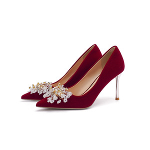 Chaussures à talons chaton en cuir ajouré avec strass, confortables, à bout pointu, pour hommes et femmes - Product Image 5