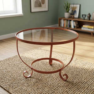 โต๊ะกาแฟลวดเคลือบผงเหล็กพร้อมท็อปกระจกดีไซน์หรูหราแบบโบราณ - Product Image 4
