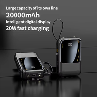 Batterie externe compacte 20000 mAh 20W avec quatre câbles de charge rapide, chargeur portable, alimentation numérique grande capacité
