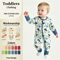 OEM ODM Baby 100% katoenen baby romper vier seizoenen rits romper met bedekte handen & voeten zachte unisex pasgeboren baby pyjama