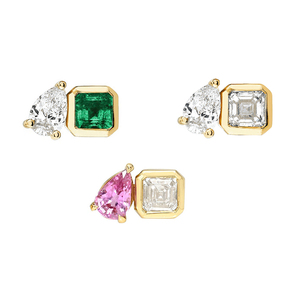Boucles d'oreilles Gemnel CZ Diamant et Saphir Rose, <span class=keywords><strong>Saphirs</strong></span> Roses Taille Poire Émeraude, Argent 925, Style Minimaliste - Product Image 1