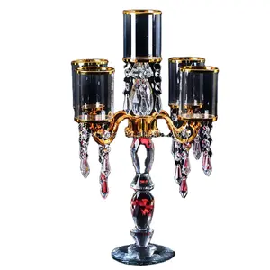 Centrotavola candelabro in cristallo lucido a 5 bracci decorazione per festa di nozze portacandele votivo alto oro