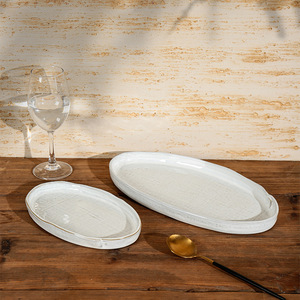 Vaisselle en céramique blanche style nordique simple rétro avec incrustation dorée, style Ins : Mug, Tasse à café, Plateau, Bol à soupe, Bol à riz, Assiette à soupe - Product Image 4