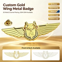 Badge d'aile en alliage de zinc 3D personnalisé, épingle de revers en métal plaqué or, souvenir avec logo personnalisé OEM, cadeau promotionnel en gros pour usine