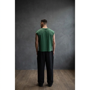 Men's Sleeveless O-Neck Casual Cropped Knitted Tank Top 180gsm 100% GOTS Certified Organic Cotton Pine <b>Green</b> Eco-Friendly Quick - Product Image 3