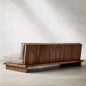 Sillón de Madera Maciza, Estilo Japonés Retro Wabi Sabi, Diseño Nórdico de Perfil Bajo, Tapizado, Diseño Recto, Muebles para Sala de Estar - Product Image 3