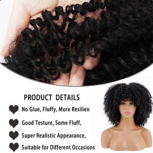 Perruques afro courtes bouclées de 14 pouces pour femmes noires, perruque afro bouclée crépue avec frange, fibre synthétique, perruque complète - Product Image 5