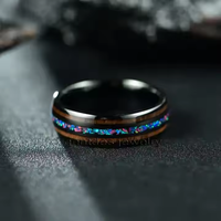 Gentdes Jewelry Anneaux dôme en carbure de tungstène 8mm Trendy Double Line KOA Wood and Crushed Opal Inlay Wedding Band for Mens Women