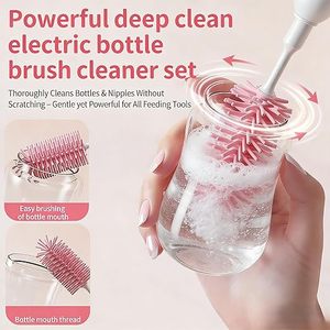 Ensemble de brosses électriques portables en silicone 7-en-1 avec lumière UV, chargement USB, nettoyeur de tétines/pailles, mélangeur de lait et étui de rangement - Product Image 3