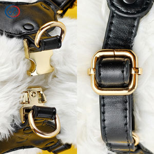 OKKPETS tali kekang anjing kulit hitam mewah desainer tanpa tarik tali kekang hewan peliharaan dengan perangkat keras Premium kulit Eco Harness Anjing khusus - Product Image 5