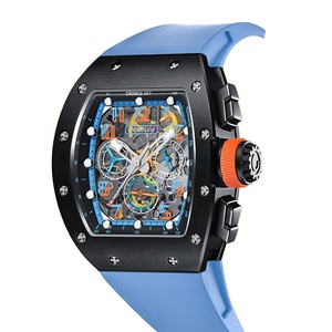 Cronusart Montre De Luxe Homme tonneau cơ khí Đồng hồ đeo tay, carbon Trường hợp với skeletonised sáng Quay số và bướm Clasp - Product Image 1