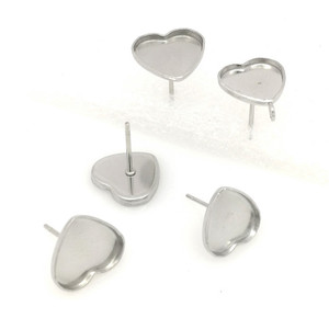 ฐานต่างหูรูปหัวใจสแตนเลสสำหรับทำเครื่องประดับ DIY ขนาด 10 มม. - Product Image 1