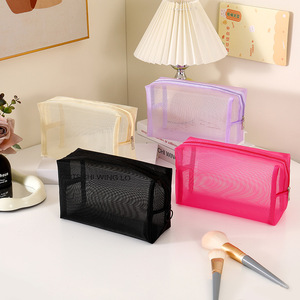 Sac de maquillage écologique en maille transparente avec fermeture éclair, grande/petite capacité, <span class=keywords><strong>minimaliste</strong></span>, portable, à porter à la main, pour retouches cosmétiques - Product Image 4