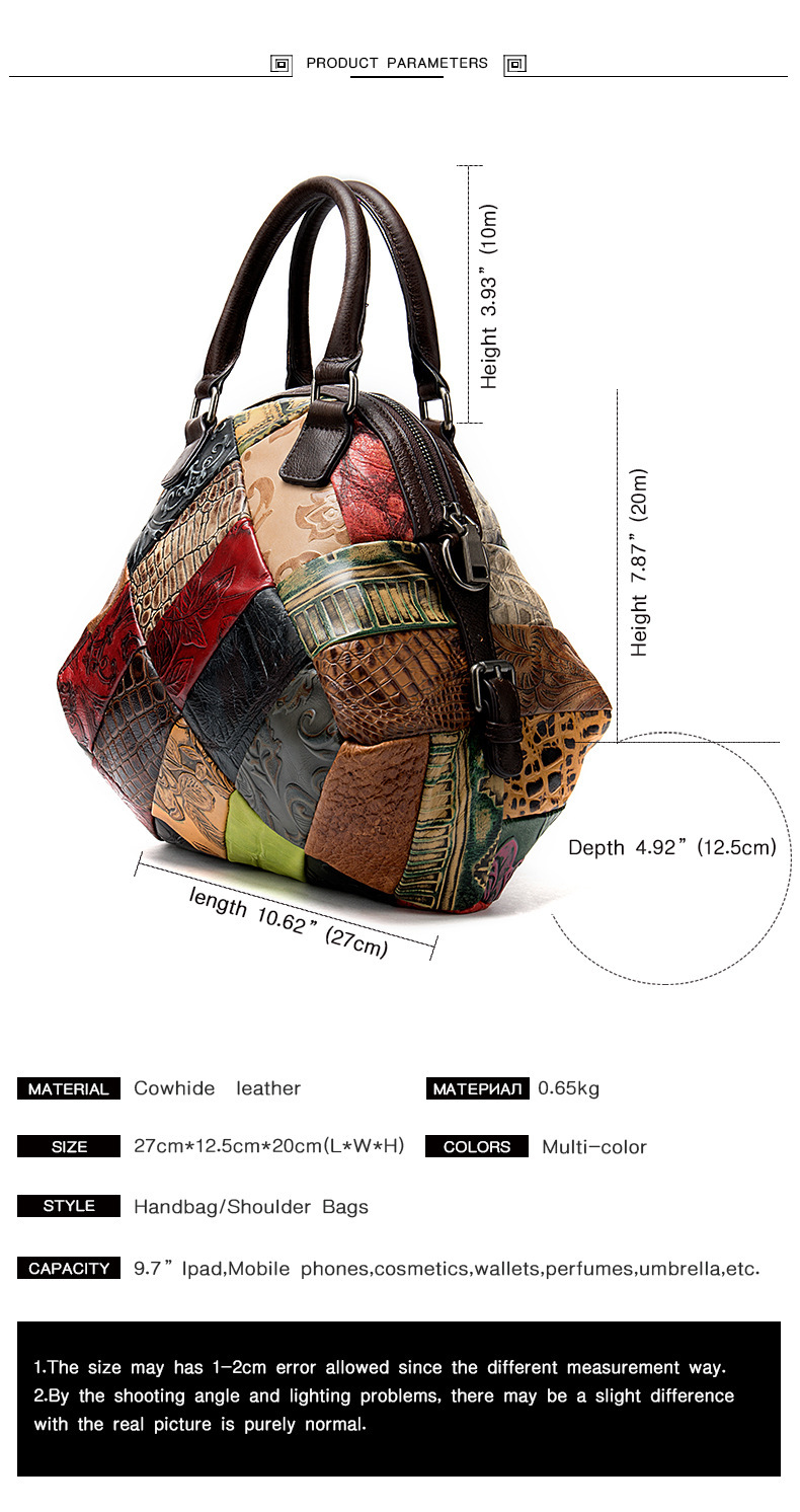 Genuine Cow Leather 2-Way Handbag Women