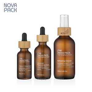 Frosted Amber Glass Sprüh flasche 2oz 4oz 8oz Fine Mist Bambus Sprüh flasche Runde Schulter 100ml 120ml 250ml Gesichts nebel flaschen - Product Image 3
