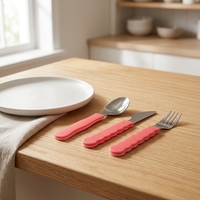 Ensemble de couverts de camping pour enfants de qualité supérieure, 3 pièces, couteau, fourchette et cuillère en acier inoxydable, poignées en silicone sans BPA, écologiques et réutilisables