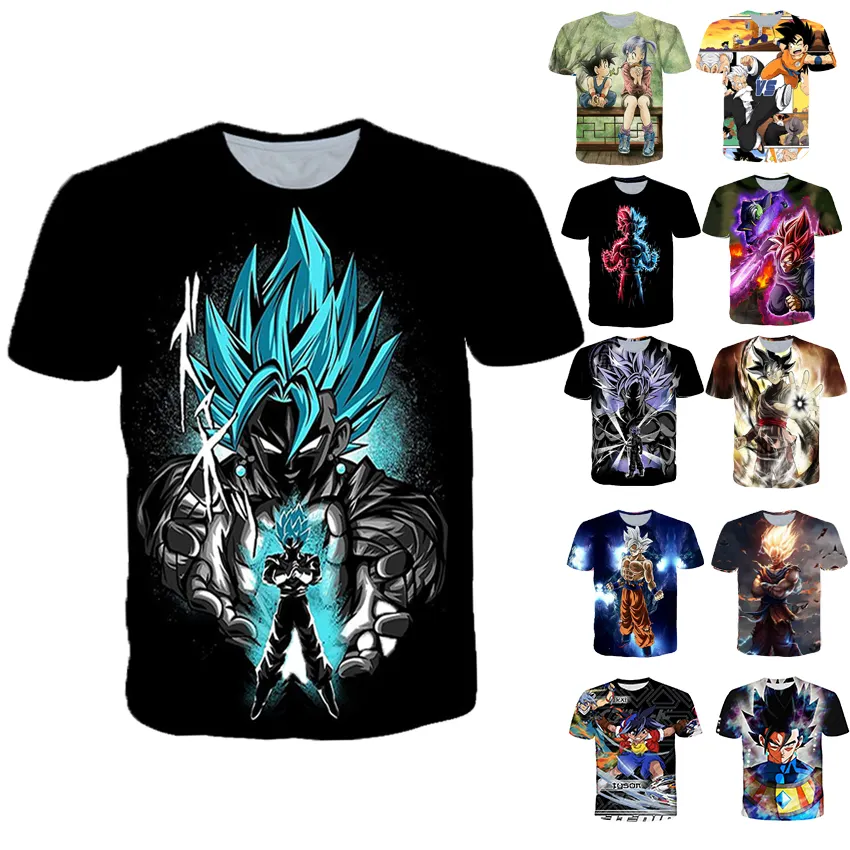 도매 주문 패턴 로고 만화 캐릭터 애니메이션 티셔츠 t 셔츠 Goku DBZ t 셔츠 3d