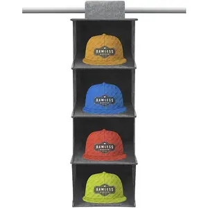 Custom Hanging hat Holder storage organizer Felt Foldable Hanging Shelves large 4-Shelf for Hat Rack Closet Storage