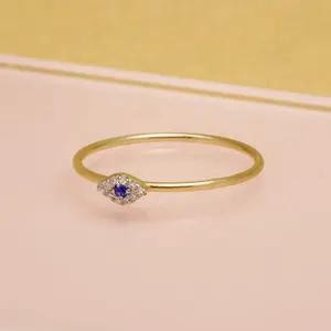 Milskye New Fashion 925 Sterling Silver 18k Gold Plated Dainty Blue Sapphire Evil Eyes Ring