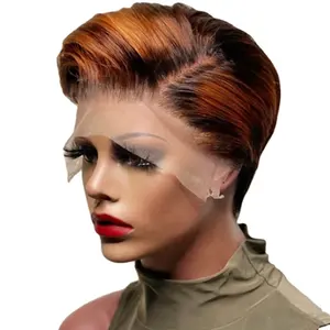 Perruque avant en dentelle de cheveux brésiliens perruque courte droite brune dégradée de fibres chimiques pour femmes européennes et américaines vente en gros en usine