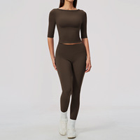 Ensemble de yoga pour femme, T-shirt à manches coude longues effet seconde peau, coupe ajustée, taille haute, effet galbant fessier, tenue d'entraînement pour Pilates