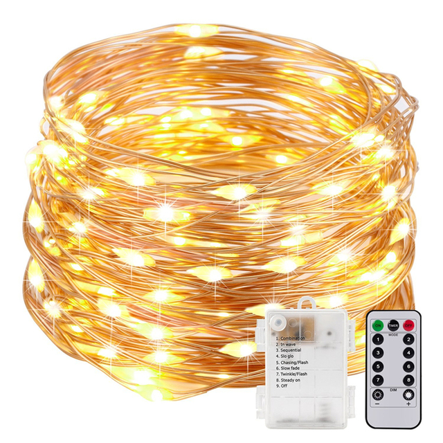 Battery Operated Waterproof LED Fairy String Lights With Remote Control Timer 8 Modes 33ft Copper Wire Christmas Lights