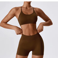 Combinaison de yoga unie, courte, dos nu, col en V, taille haute, de luxe, personnalisée, sans couture, en Spandex/Nylon, extensible dans les quatre sens, légère
