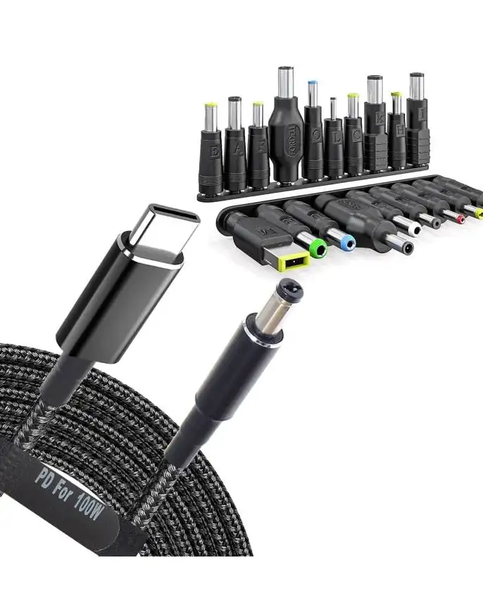 Kabel USB C ke DC 5,5*100, jalinan kain kelas tinggi 19-20v 2.1 W PD USB C ke DC 5,5 * dengan seluruh ujung DC