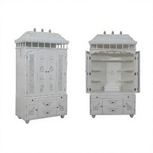 Attractive Hand Carved Temple For Luxury Villas Modern White Wooden Pooja Mandir Cabinet WithStorage Puja Altar For Home UK Sale - Product Image 1