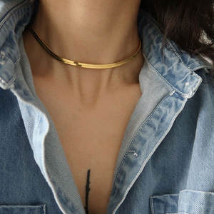 Cadenas de Acero Inoxidable 316L Hipoalergénicas de Moda, al por Mayor, Personalizadas, con Baño de Oro de 14k y 18k, Cadena Plana para Mujer - Product Image 3