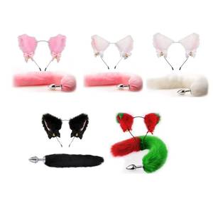 Cute <strong>Cat</strong> Erotic Two-Piece Set Long Tail Anal <strong>Plug</strong> Headband BDSM Role-Playing Props - Stainless Steel Sex Toys - Product Image 1