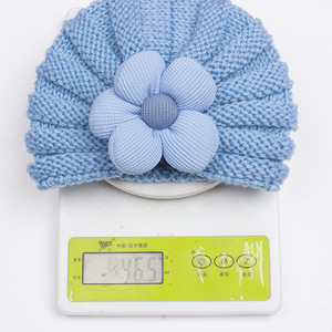 Sombrero de bebé de flores de moda Sombrero de <span class=keywords><strong>lana</strong></span> de punto suave Sombrero de <span class=keywords><strong>turbante</strong></span> de ganchillo para bebé - Product Image 2