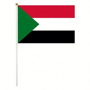 Manufacturer Hot Sales Polyester Hot Trimming Sudan Hand Flying <b>Flag</b> 5.5x8.3in of Sudanese With PVC Pole for Country Events - Product Image 1