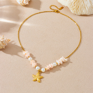 Starfish Pendant <b>Necklace</b> With Pearl And Shell Beads For <b>Beach</b> Vacation Style Everyday Wear - Product Image 3