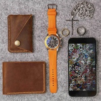 Dompet Kartu Kredit Kulit Asli Pria, Tipis, Kantong Depan, Penutup Jepret, Tempat Kartu Bisnis, Minimalis