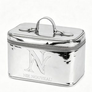 Waterproof Women PU Leather Zipper Pouch Glossy Silver Embossed Logo Cosmetic Bag with Best Price Women Toiletry Bag - Product Image 1