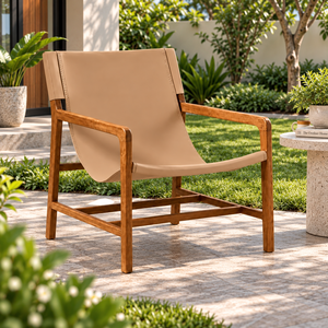 <b>Teak</b> sling chair designed with quality <b>wood</b> and supportive seating to enhance modern outdoor furniture collections - Product Image 6