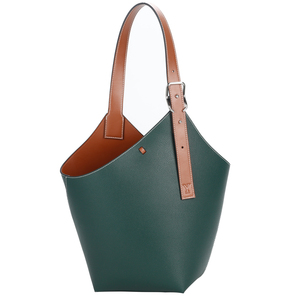 Sac seau élégant en cuir bicolore bleu sarcelle et beige avec bandoulière réglable - Product Image 2