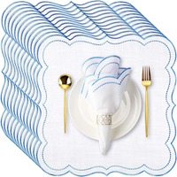 Serviettes en tissu brodé - Printemps Pâques Été - Décoration de table 50% coton + 50% lin