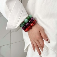 Braccialetti alla Moda con Perline Quadrate e Rotonde in Resina Acrilica Colorata, Set di Bracciali Elastici Fatti a Mano per Donna, Vendita all'Ingrosso