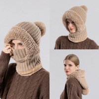 Bonnet, écharpe et masque tricotés tout-en-un pour femme, motif uni, coupe-vent, doublure polaire, chaud, en laine, idéal pour le cyclisme en hiver