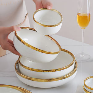 Juego de cena de 32 piezas al por mayor juego de <span class=keywords><strong>vajilla</strong></span> de plato de porcelana juego de cocina de cerámica blanca con borde dorado - Product Image 5