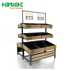 Nhiều Lớp Trái Cây Và Rau Rack Gỗ Và Kim Loại Hiển Thị Đứng Cho Siêu Thị - Product Image 5