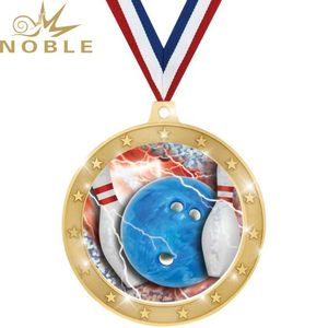 Medalla de bolos nobles con bolos-Premio deportivo de cinta impresa para competiciones - Product Image 2