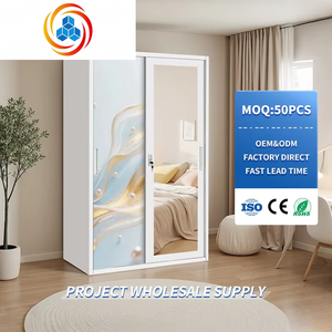 Wholesale Modern Customized Patterns Adjustable 2 Sliding Door Steel <b>Wardrobe</b> Large Capacity Storage for Bedroom Living Room - Product Image 1