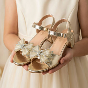 Sandali <span class=keywords><strong>con</strong></span> Tacco a Blocco e Fiocco Glitterato per Ragazze, Punta Aperta <span class=keywords><strong>con</strong></span> Cinturino a Fibbia - <span class=keywords><strong>Scarpe</strong></span> Eleganti in PU per Feste e Matrimoni Primavera/Estate - Product Image 5